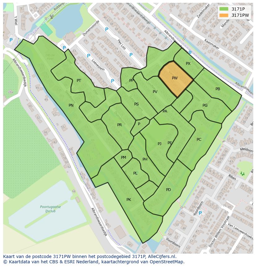 Afbeelding van het postcodegebied 3171 PW op de kaart.