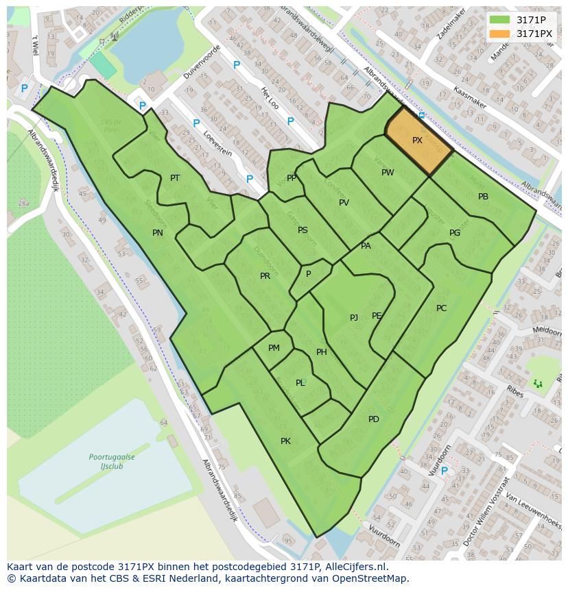 Afbeelding van het postcodegebied 3171 PX op de kaart.