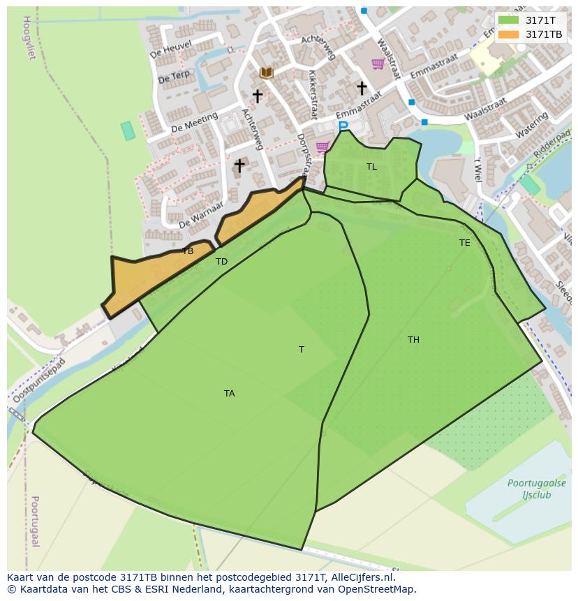 Afbeelding van het postcodegebied 3171 TB op de kaart.