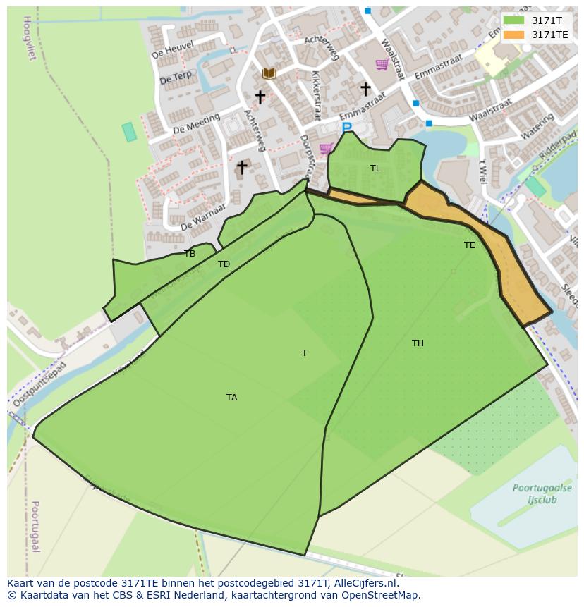 Afbeelding van het postcodegebied 3171 TE op de kaart.
