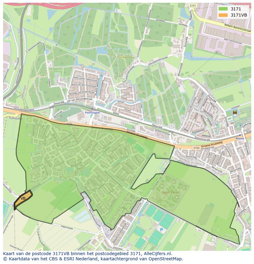 Afbeelding van het postcodegebied 3171 VB op de kaart.