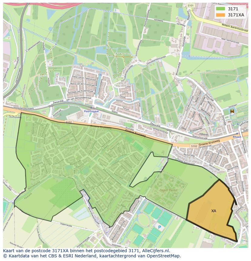 Afbeelding van het postcodegebied 3171 XA op de kaart.