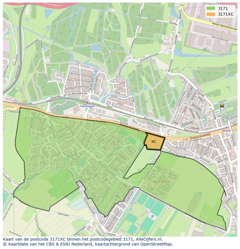 Afbeelding van het postcodegebied 3171 XC op de kaart.