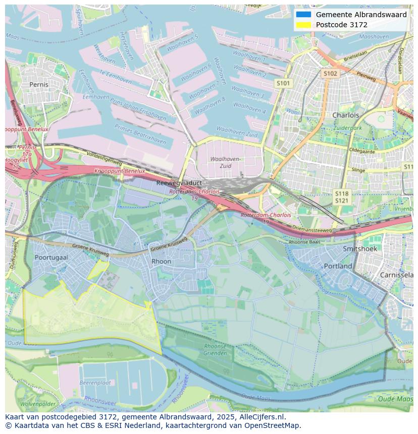 Afbeelding van het postcodegebied 3172 op de kaart.