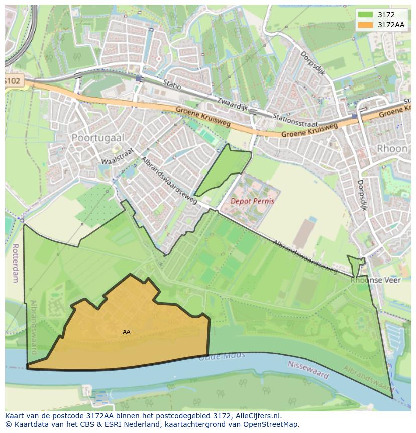 Afbeelding van het postcodegebied 3172 AA op de kaart.