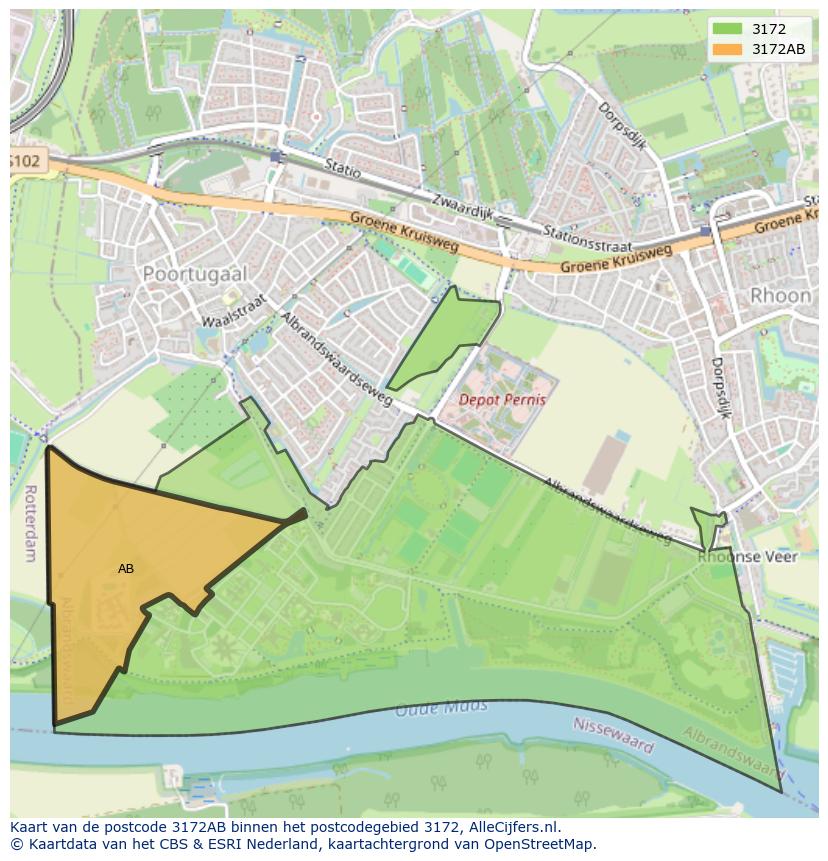 Afbeelding van het postcodegebied 3172 AB op de kaart.