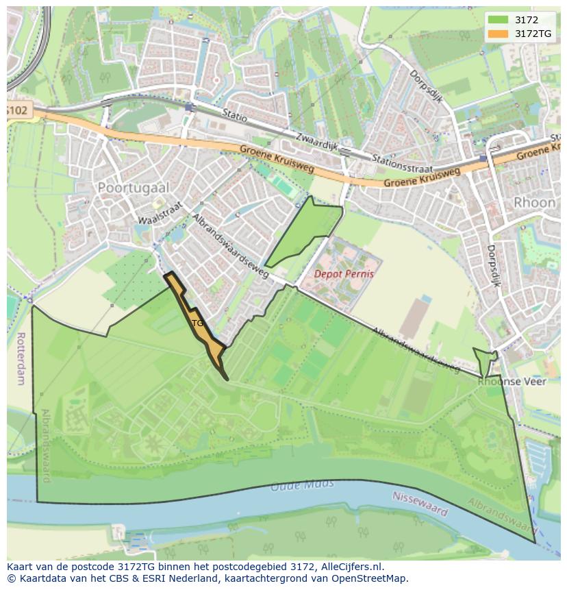 Afbeelding van het postcodegebied 3172 TG op de kaart.