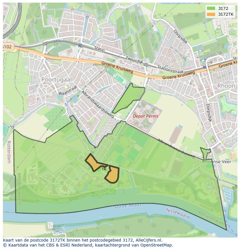 Afbeelding van het postcodegebied 3172 TK op de kaart.