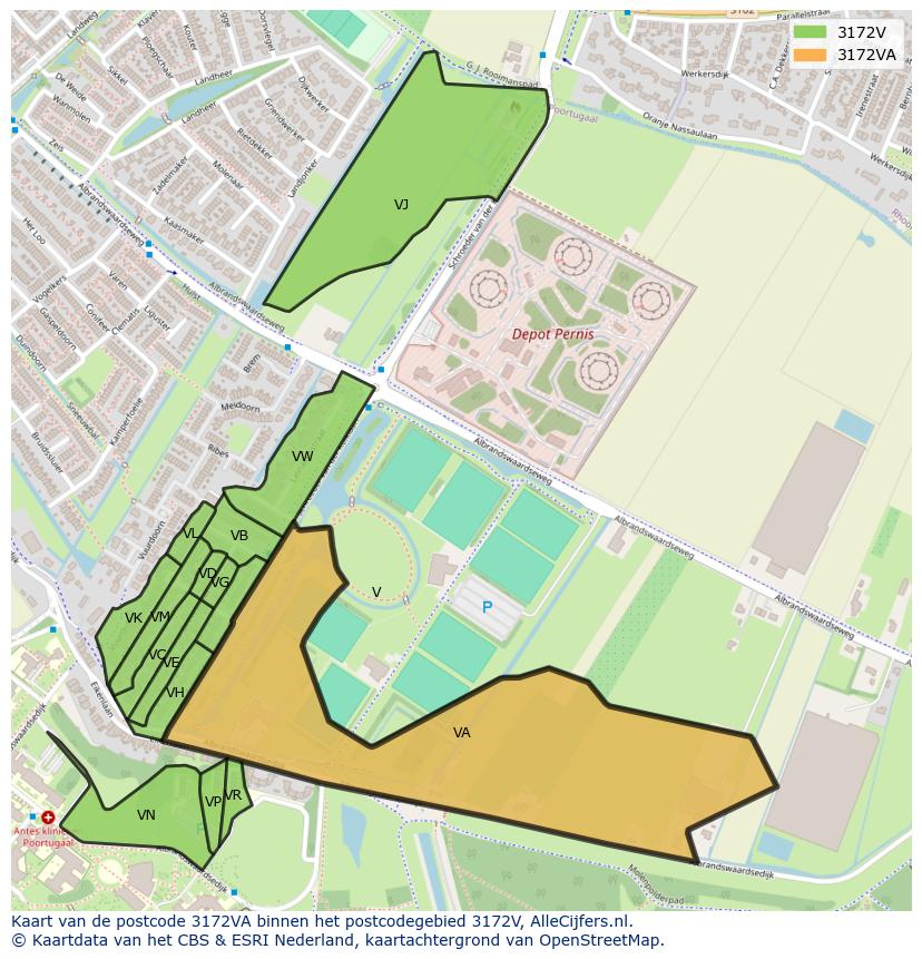 Afbeelding van het postcodegebied 3172 VA op de kaart.