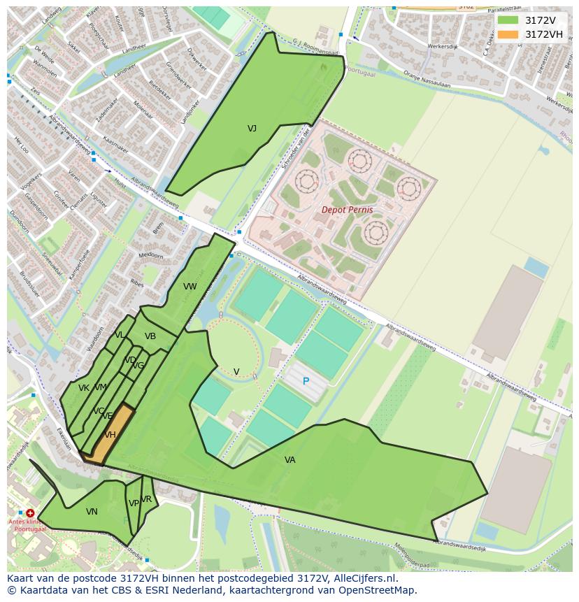 Afbeelding van het postcodegebied 3172 VH op de kaart.