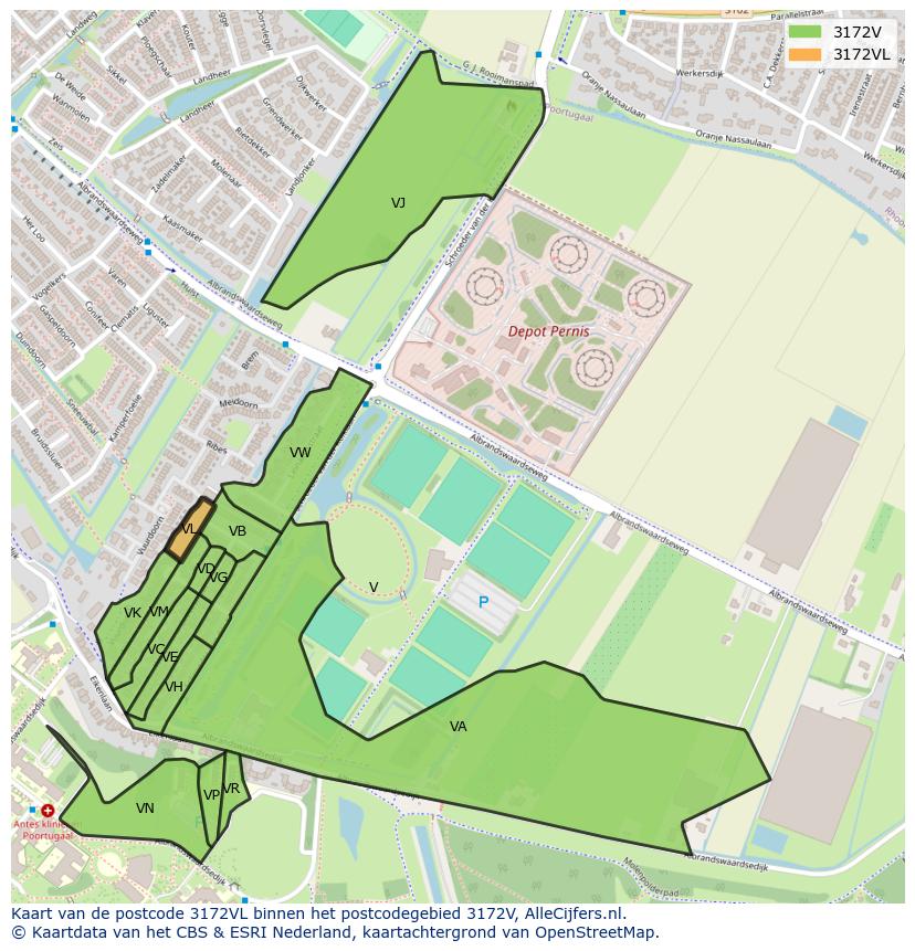 Afbeelding van het postcodegebied 3172 VL op de kaart.