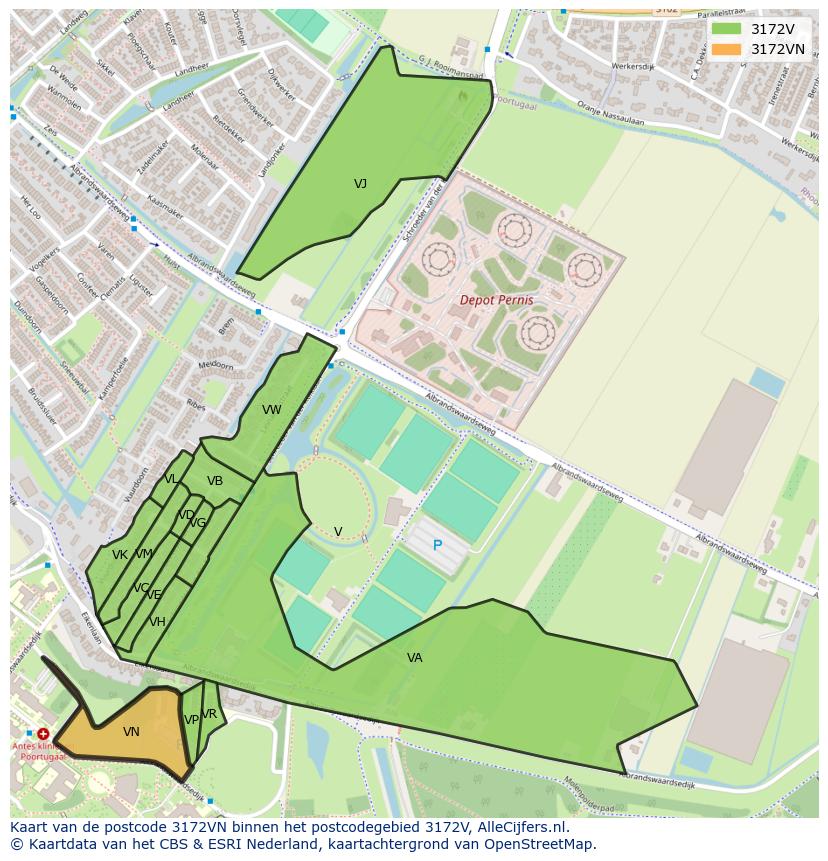 Afbeelding van het postcodegebied 3172 VN op de kaart.