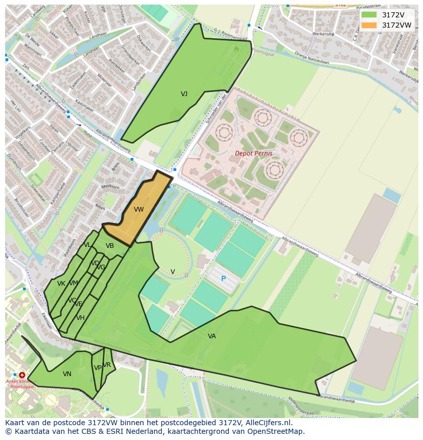 Afbeelding van het postcodegebied 3172 VW op de kaart.