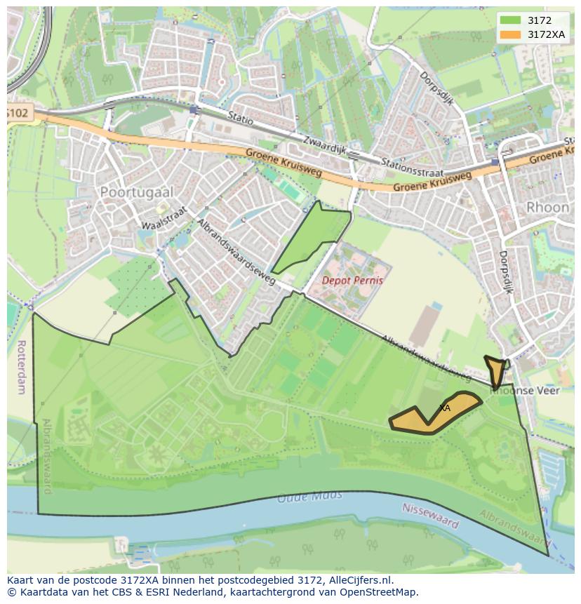Afbeelding van het postcodegebied 3172 XA op de kaart.