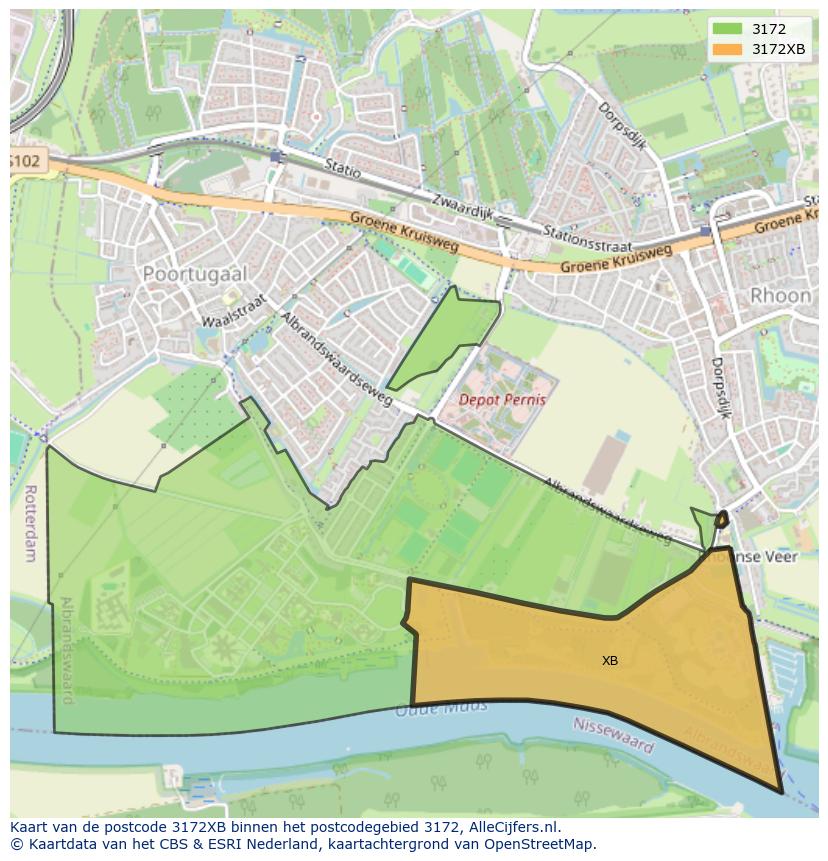 Afbeelding van het postcodegebied 3172 XB op de kaart.