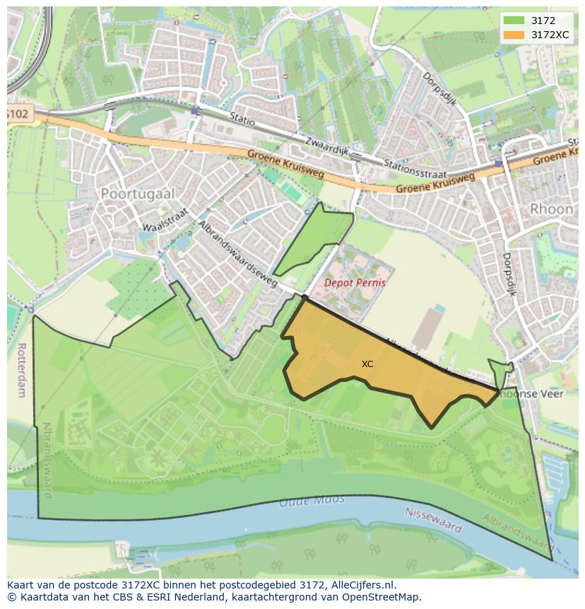 Afbeelding van het postcodegebied 3172 XC op de kaart.