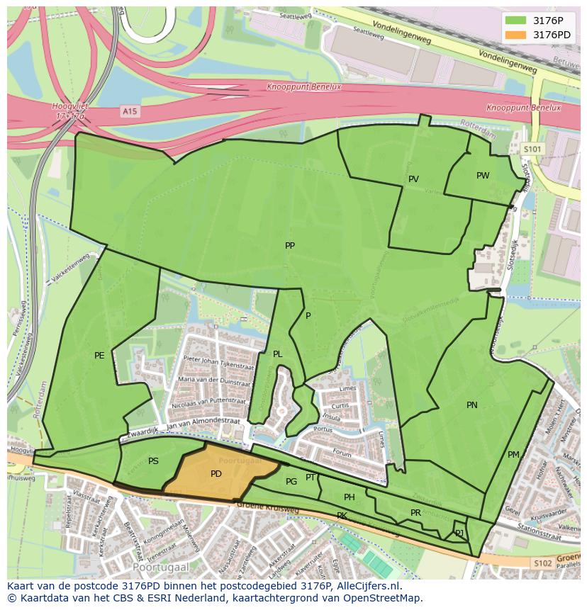 Afbeelding van het postcodegebied 3176 PD op de kaart.