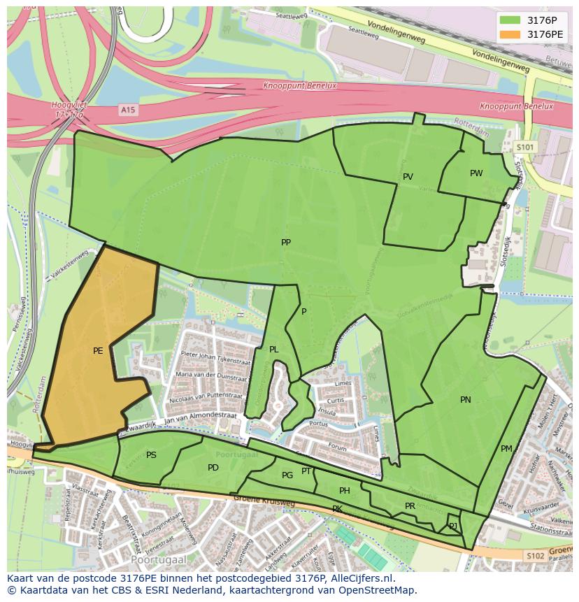 Afbeelding van het postcodegebied 3176 PE op de kaart.