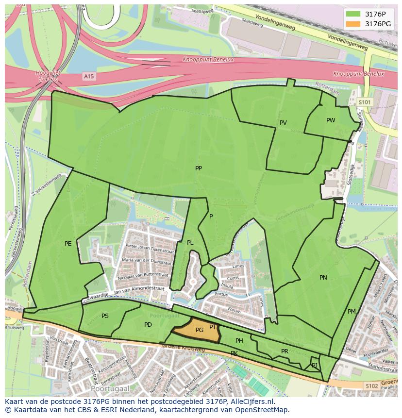Afbeelding van het postcodegebied 3176 PG op de kaart.
