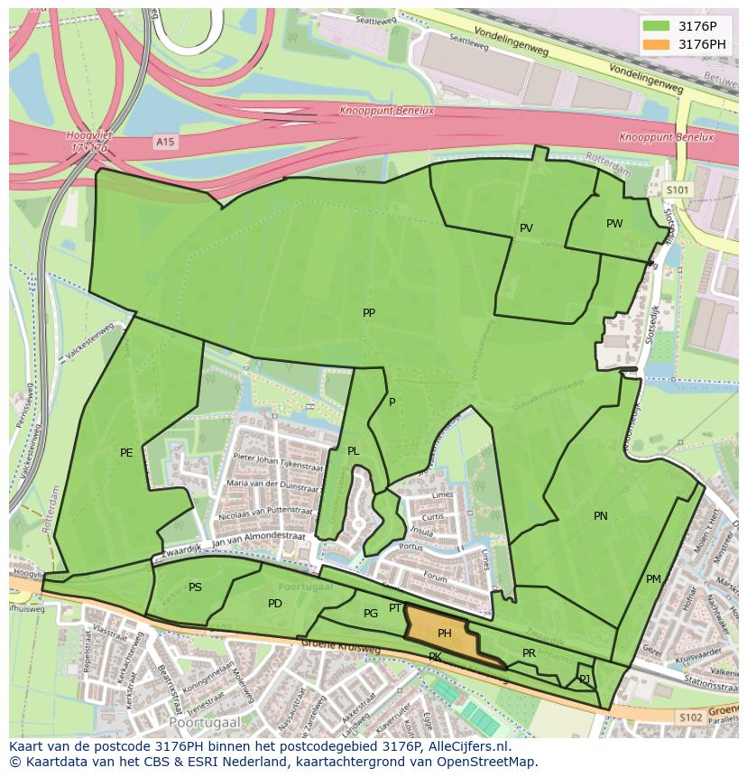 Afbeelding van het postcodegebied 3176 PH op de kaart.