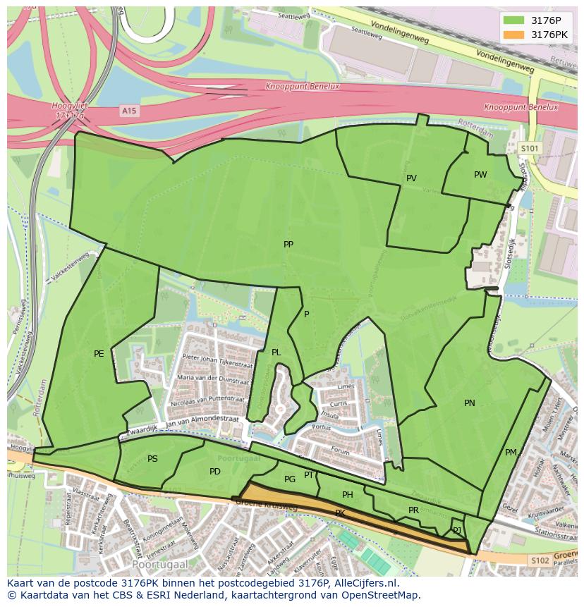 Afbeelding van het postcodegebied 3176 PK op de kaart.