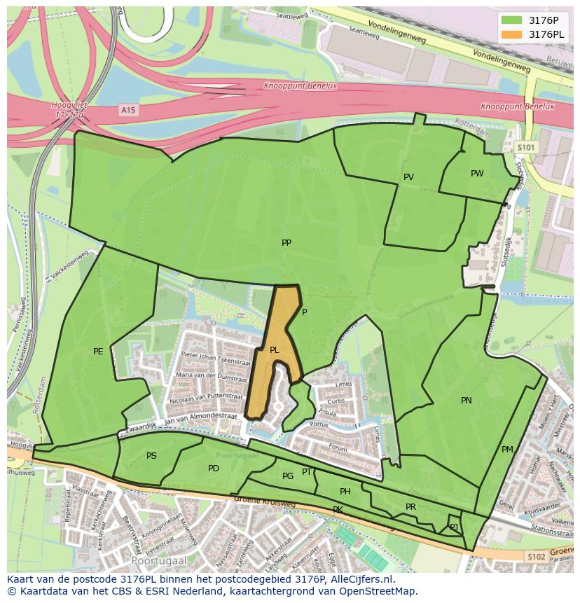 Afbeelding van het postcodegebied 3176 PL op de kaart.