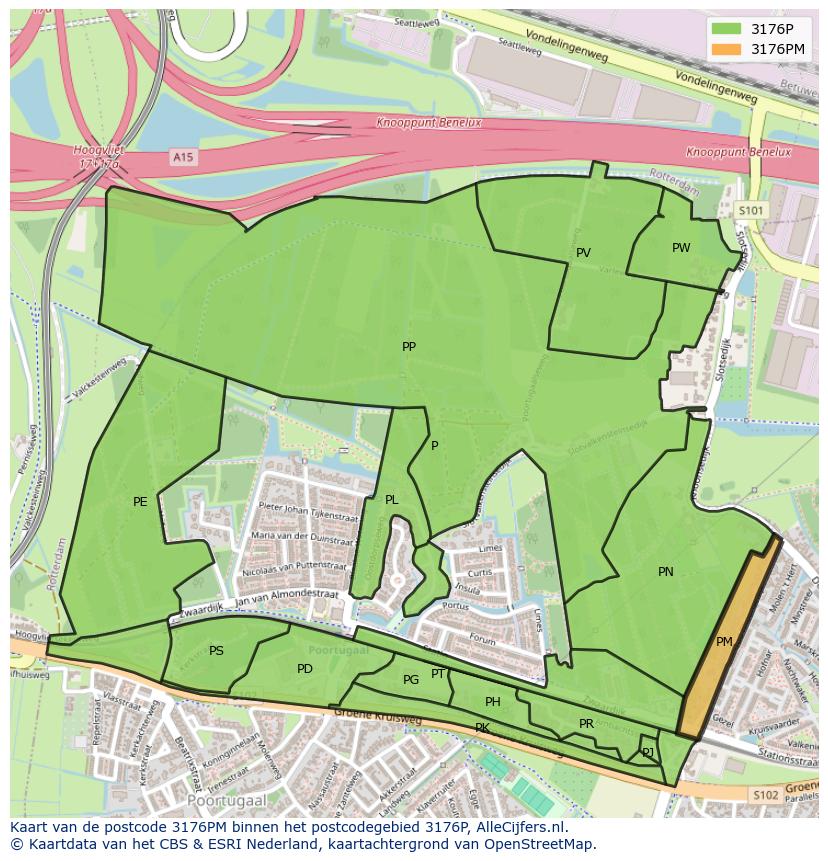 Afbeelding van het postcodegebied 3176 PM op de kaart.