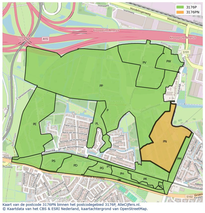 Afbeelding van het postcodegebied 3176 PN op de kaart.