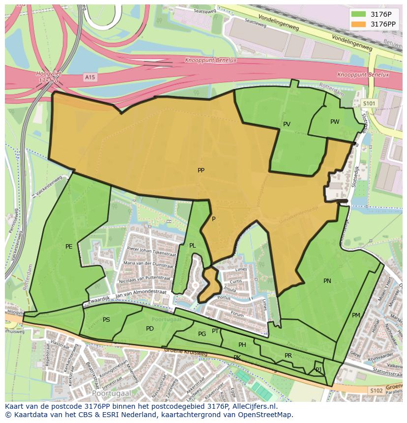 Afbeelding van het postcodegebied 3176 PP op de kaart.
