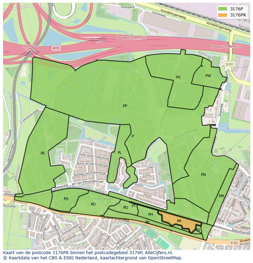 Afbeelding van het postcodegebied 3176 PR op de kaart.