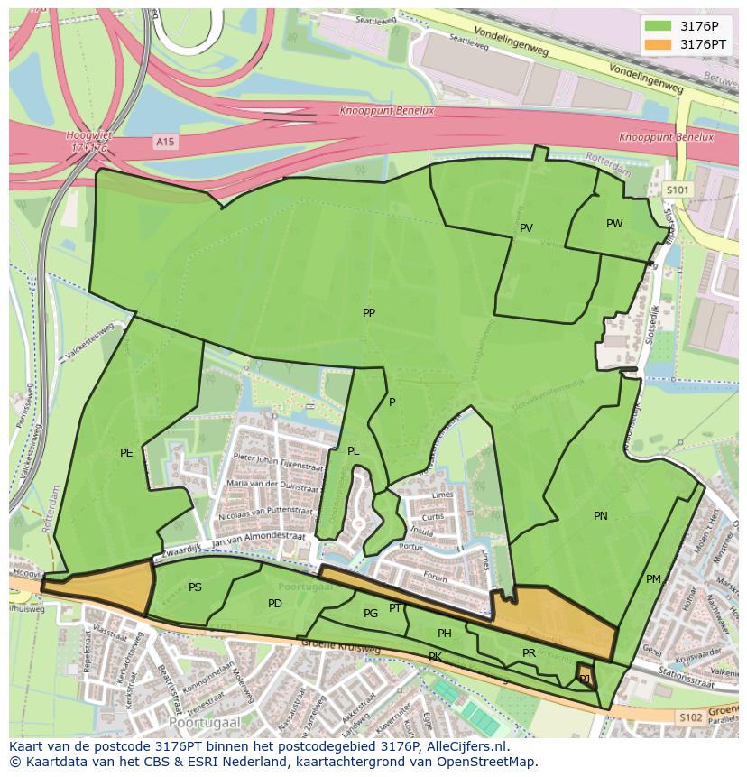 Afbeelding van het postcodegebied 3176 PT op de kaart.