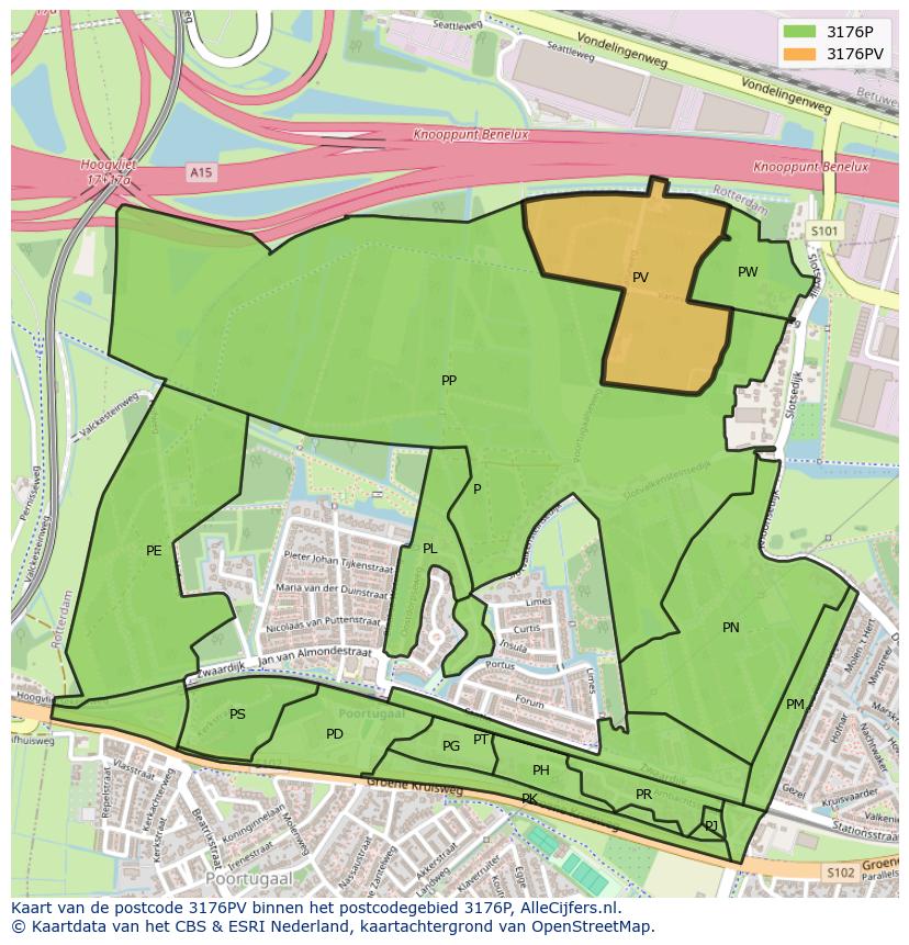Afbeelding van het postcodegebied 3176 PV op de kaart.