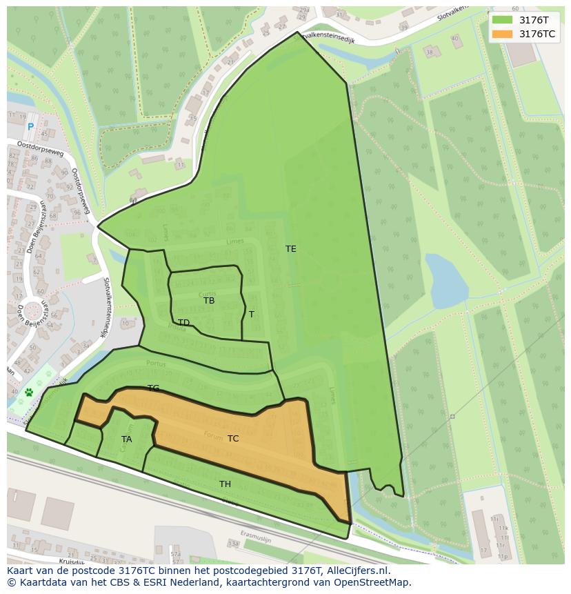 Afbeelding van het postcodegebied 3176 TC op de kaart.