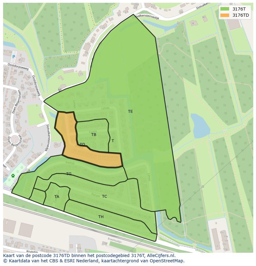 Afbeelding van het postcodegebied 3176 TD op de kaart.