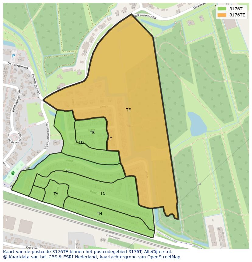 Afbeelding van het postcodegebied 3176 TE op de kaart.