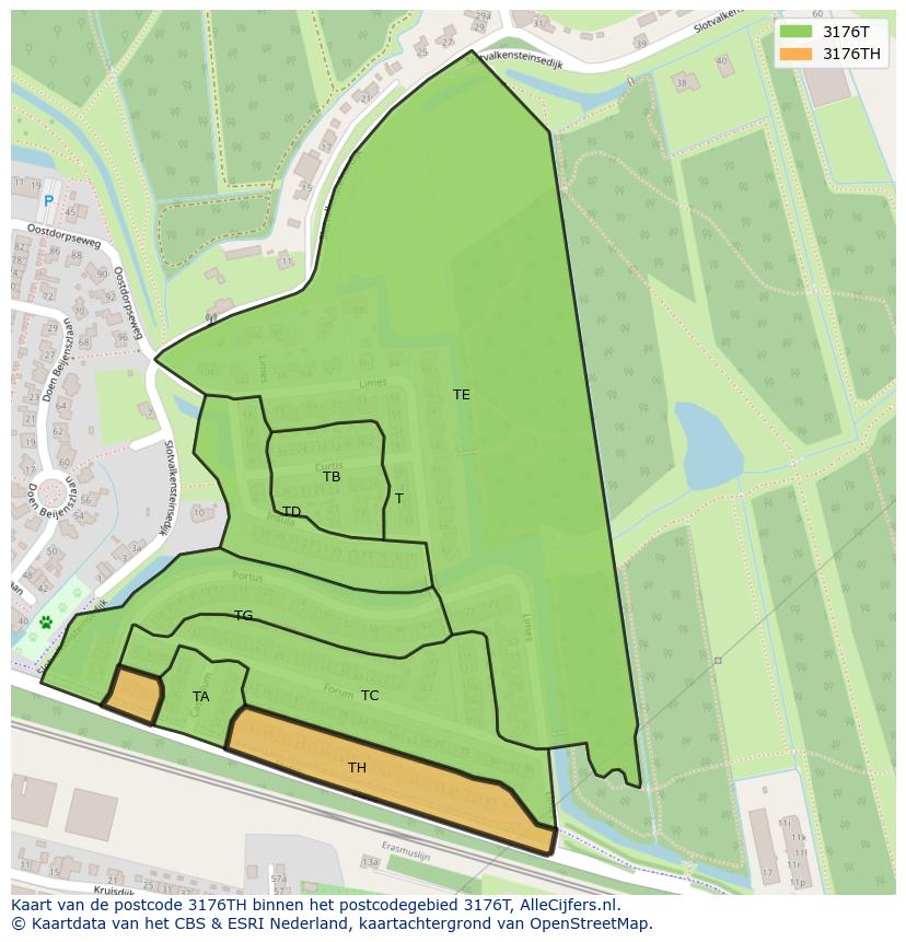 Afbeelding van het postcodegebied 3176 TH op de kaart.