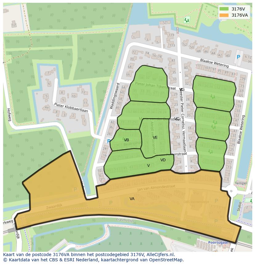 Afbeelding van het postcodegebied 3176 VA op de kaart.