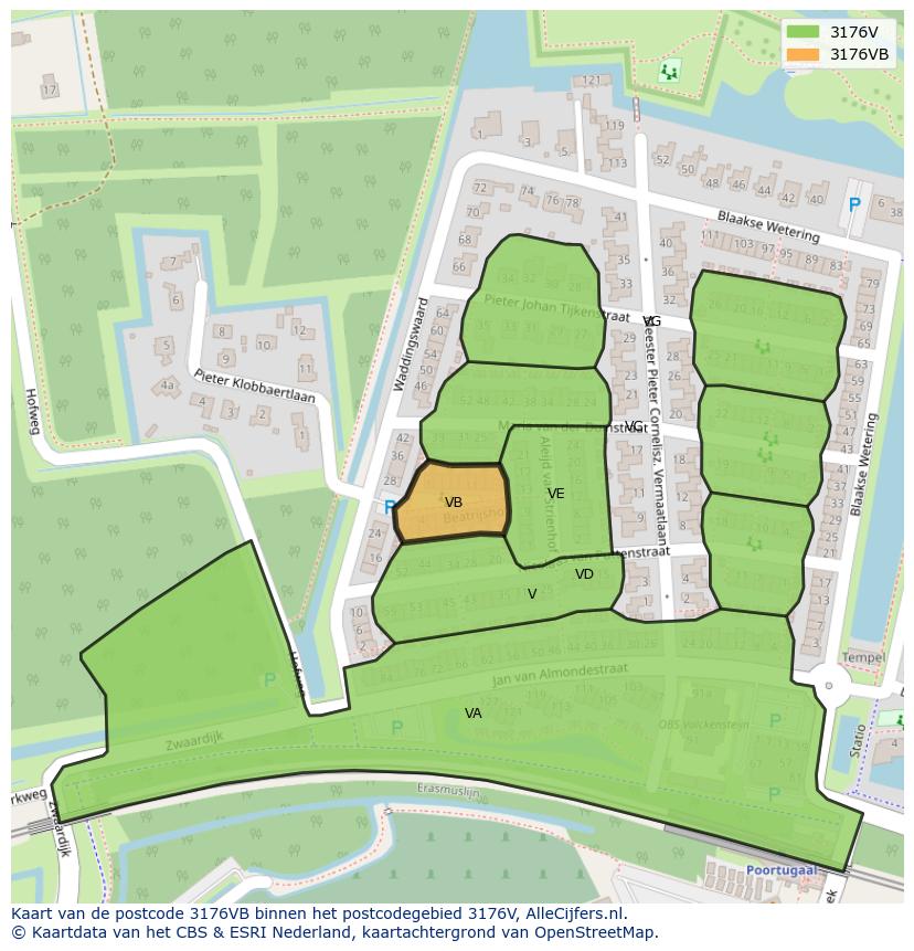 Afbeelding van het postcodegebied 3176 VB op de kaart.