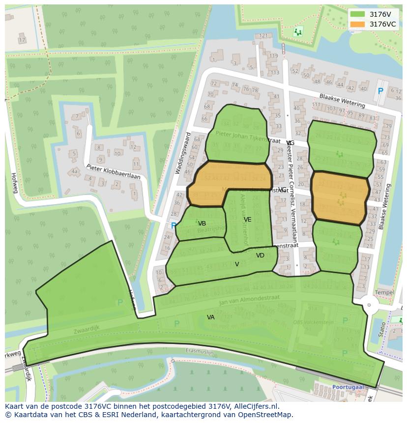Afbeelding van het postcodegebied 3176 VC op de kaart.