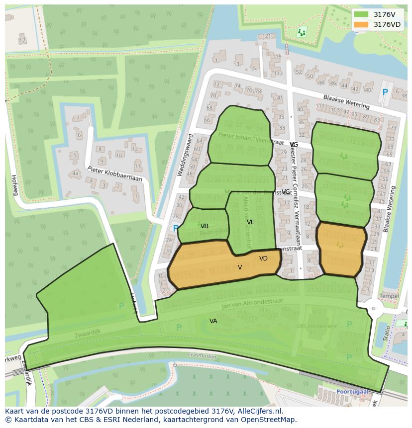 Afbeelding van het postcodegebied 3176 VD op de kaart.