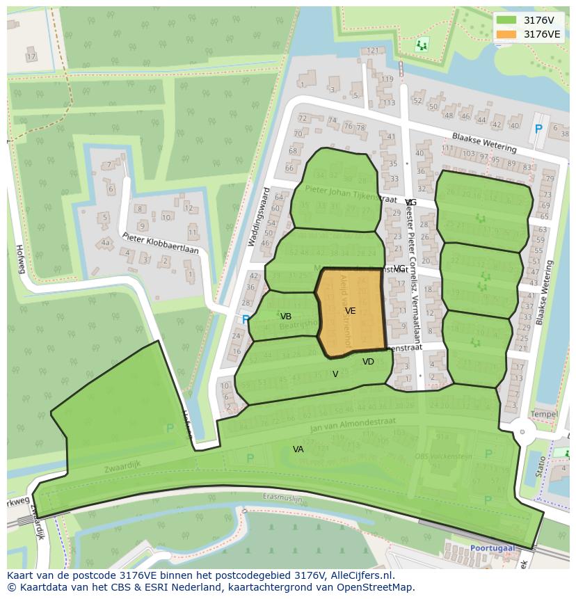Afbeelding van het postcodegebied 3176 VE op de kaart.