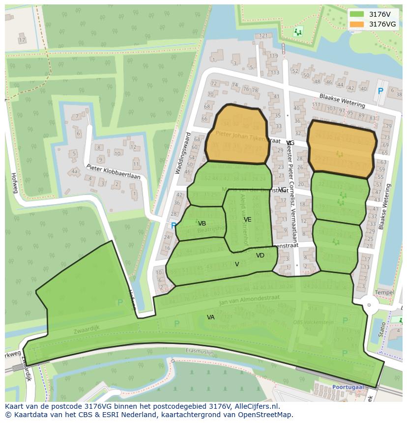 Afbeelding van het postcodegebied 3176 VG op de kaart.