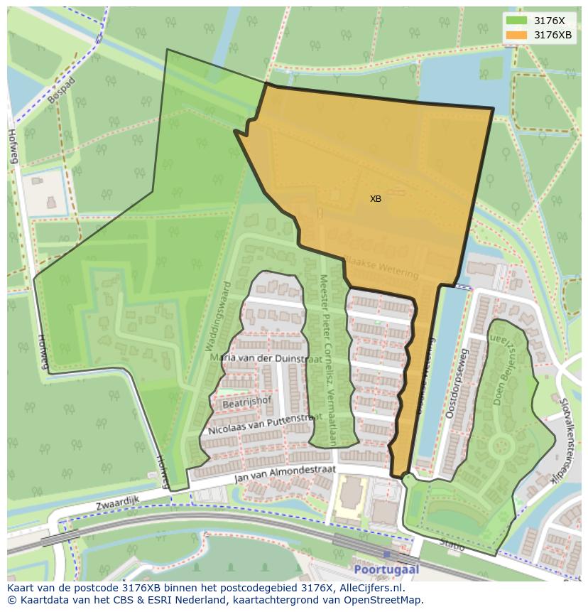 Afbeelding van het postcodegebied 3176 XB op de kaart.