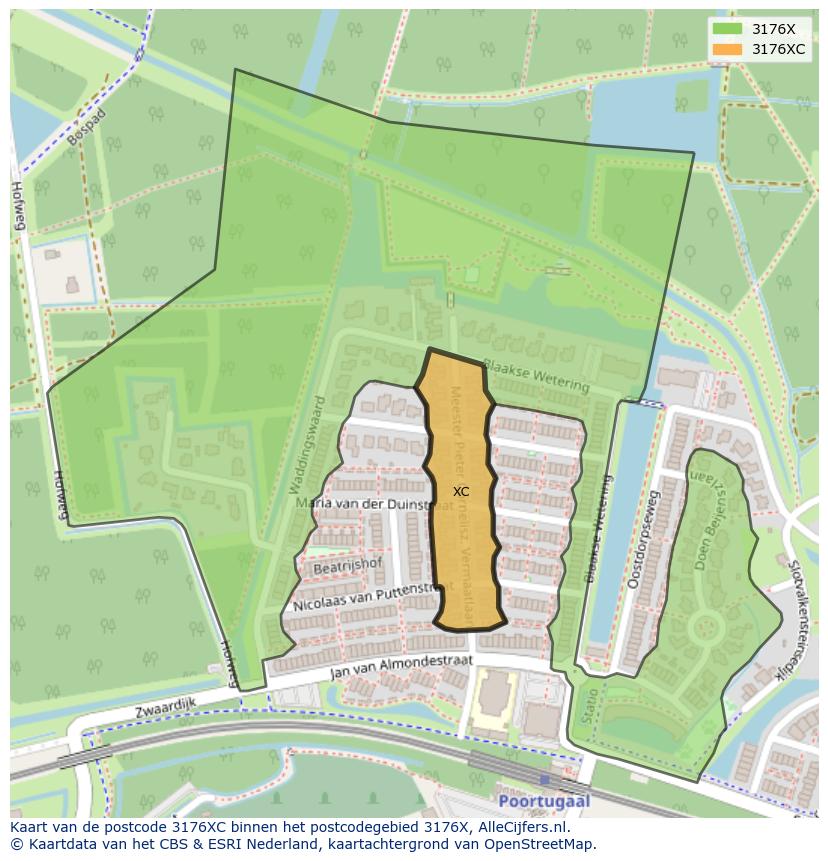 Afbeelding van het postcodegebied 3176 XC op de kaart.