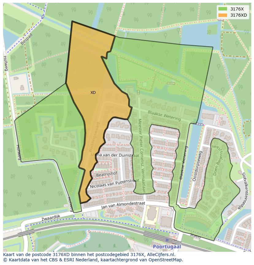 Afbeelding van het postcodegebied 3176 XD op de kaart.