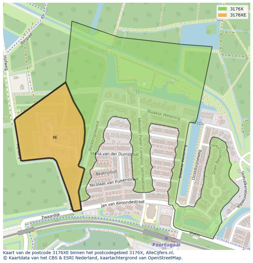 Afbeelding van het postcodegebied 3176 XE op de kaart.