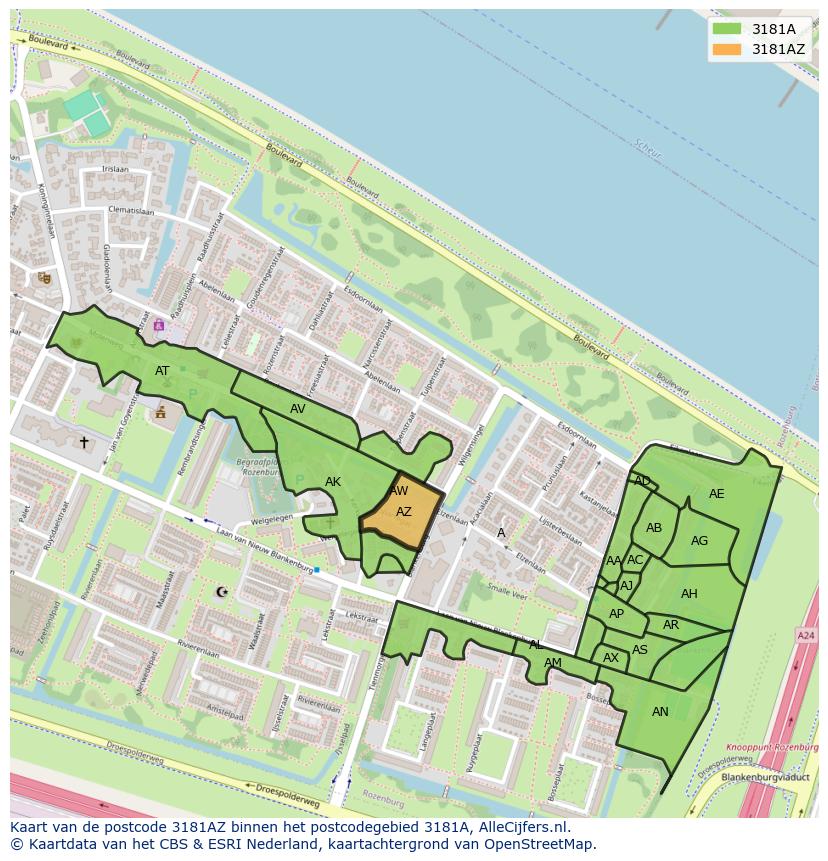 Afbeelding van het postcodegebied 3181 AZ op de kaart.
