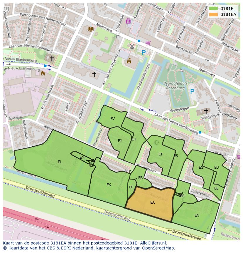 Afbeelding van het postcodegebied 3181 EA op de kaart.