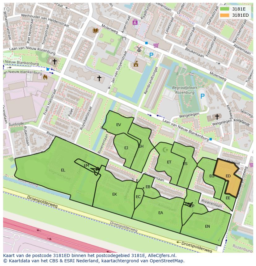 Afbeelding van het postcodegebied 3181 ED op de kaart.