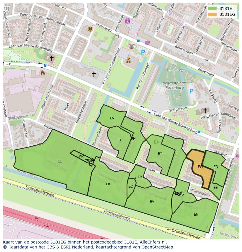 Afbeelding van het postcodegebied 3181 EG op de kaart.